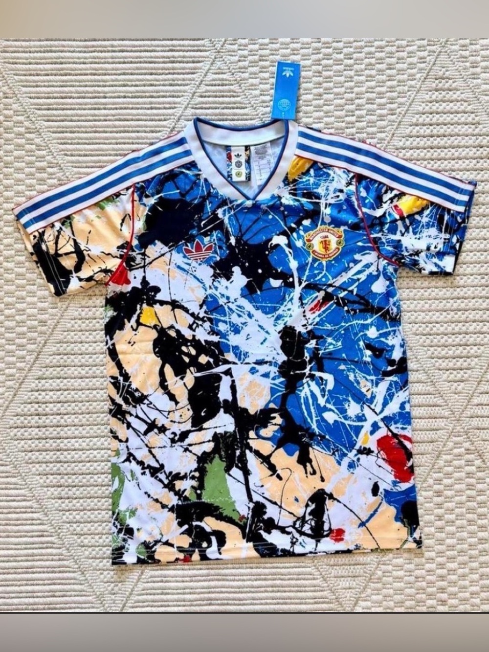 adidas Multicolor Paint-Splash Manchester Graphic Soccer Jersey - Blue Accents